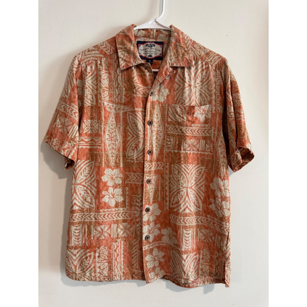 Hawaiian Resort Shirt Aloha Bahama Bay Club Loop Collar Mens Small Silk Blend